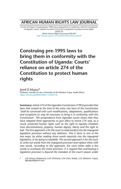 Article 274 Of Ug Con Bogil African Human Rights Law Journal To