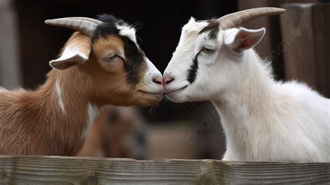 Two Goats Are Kissing In A Pen Background Goat Funny Pictures Goat