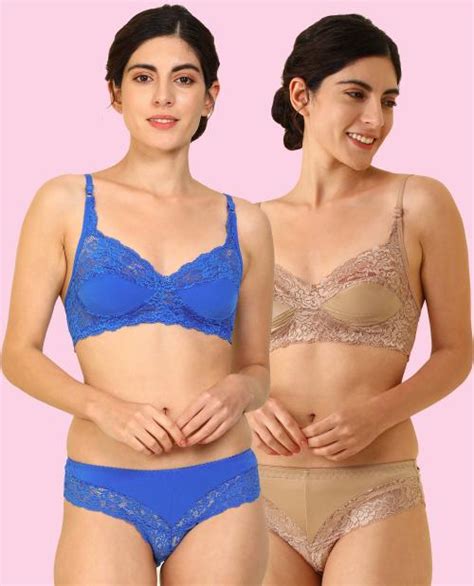 Buy Aamarsh Women Cotton Bra Panty Set For Lingerie Set Pack Of 2 Color Bluebrown