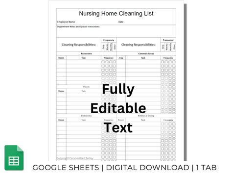 Caregiver Housekeeping Tasks List Assisted Living Janitorial Checklist