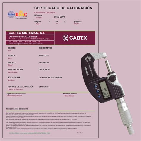 Calibraci N Micr Metros Mitutoyo Caltex Certificados Enac