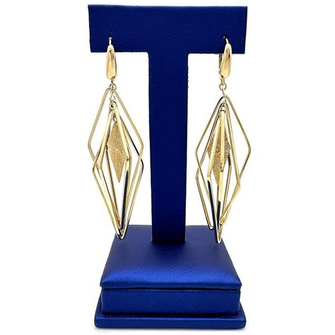 Solid 14k Gold Fancy Multi Diamond Shape Dangle Hanging Earrings 14kt Gold Earrings Cocktail