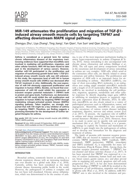 Pdf Mir 149 Attenuates The Proliferation And Migration Of Tgf β1