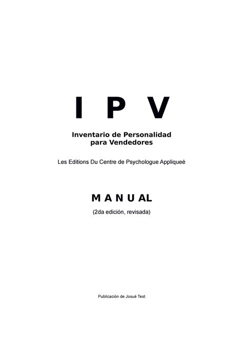 Manual Ipv I P V Inventario De Personalidad Para Vendedores Les