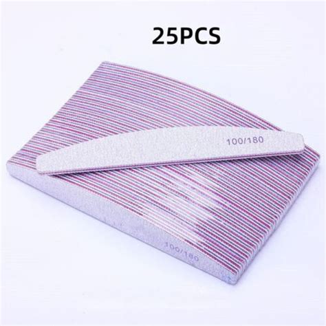 25x Nail Files 100 180 Grit Half Moon Emery Board Buffer File Diamond