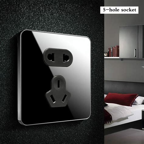 Household Power Five Hole Socket Oblique Five Holes 23 Wall Socket Panel Black Mirror Glass