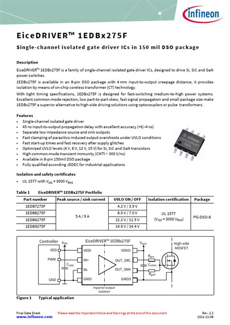 1EDB7275F Datasheet Single Channel Isolated Gate Driver