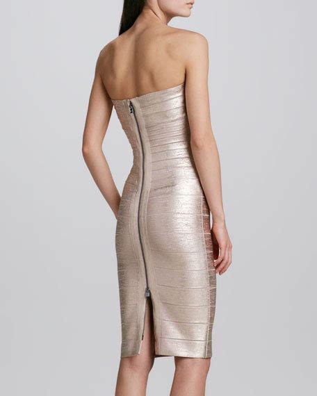 Herve Leger Strapless Bandage Dress Rose Gold