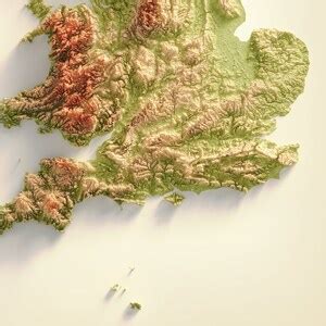 British Isles Art Relief Map 2D Print British Islands Geology 2D Shaded