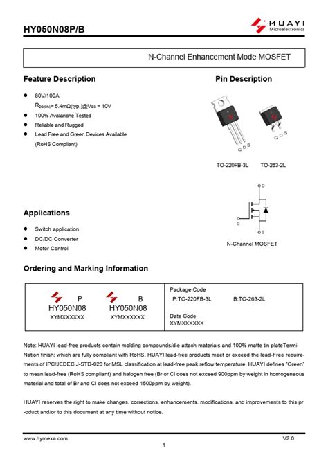 Hy N B Huayi Mosfet Hoja De Datos Ficha T Cnica Distribuidor