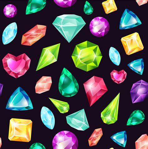 Cartoon Magic Crystals And Precious Gemstones Seamless Pattern