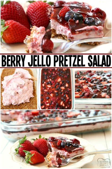 Berry Jello Pretzel Salad Butter With A Side Of Bread