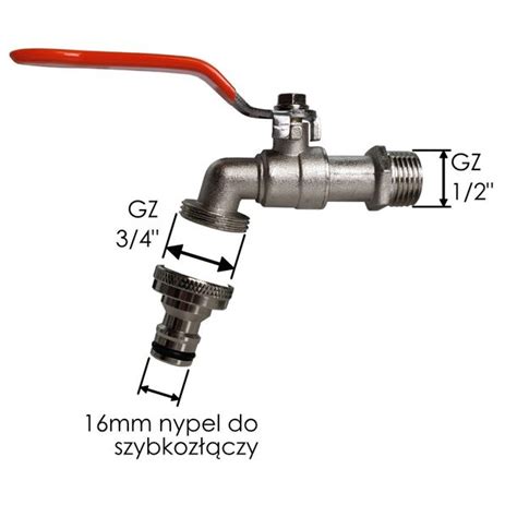 Kran kulowy mosiężny ogrodowy 1 2 GZ 3 4 z nyplem ERLI pl