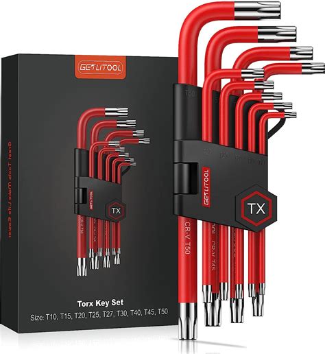 GETLITOOL 9 PCS Torx Key Set Star Allen Key Set With Size Marked Cr V