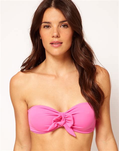 Asos Asos Mix And Match Bow Bandeau Bikini Top In Pink Milkshakepink