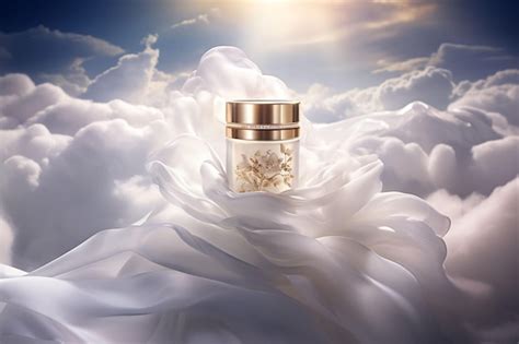 Premium AI Image | a bottle of perfume with a white cloud in the background