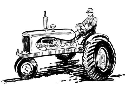 Agricultor Em Desenho De Tinta Preto E Branco De Trator Foto Premium