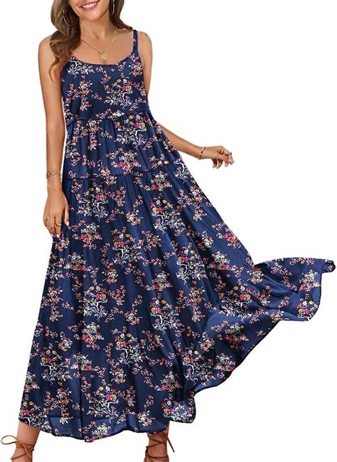 Yesno Summer Dresses For Women 2022 Casual Loose Boho Floral Dress With Pockets Spaghetti Strap