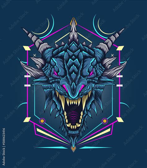 Beautiful Dragon Head Neon Sign Mythology Design Template Culture