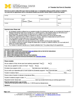 Fillable Online Internationalcenter Umich J Transfer Out Form