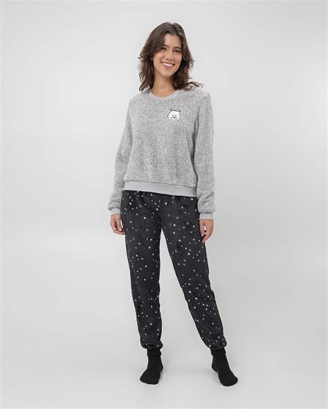 Riachuelo Pijama Longo Feminino Em Fleece Urso Estrela Multicor