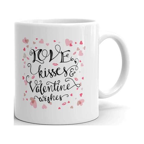 Love Kisses And Valentine Wishes With Hearts Coffee Tea Ceramic Mug