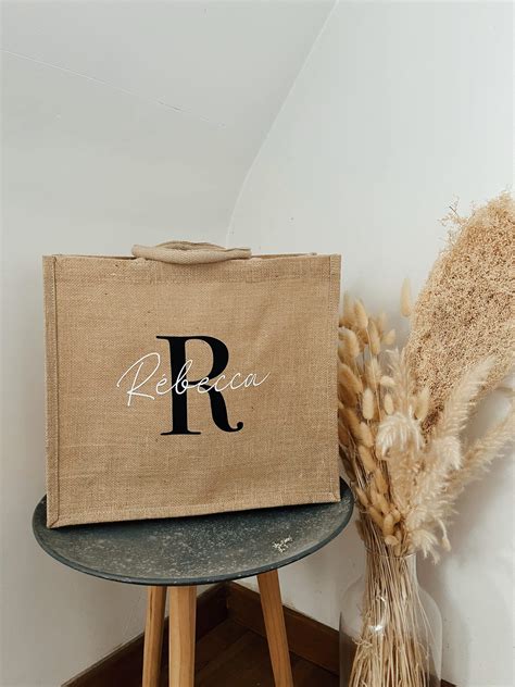 Sac en toile de jute personnalisé Lettre et Prénom Avec tout mon