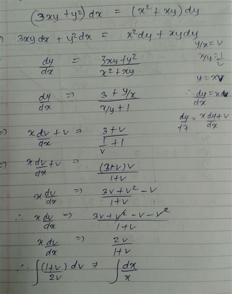 Find Differential Equation Of 3xy Y 2 Dx X 2 Xy Dy Brainly In