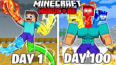 I Survived Days As Elemental Steve In Hardcore Minecraft Youtube