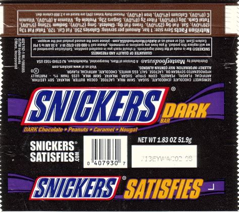 2007 Snickers Dark Candy Wrapper Archive