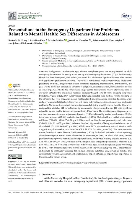 Pdf Presentations To The Emergency Department For Problems Related To Mental Health Sex