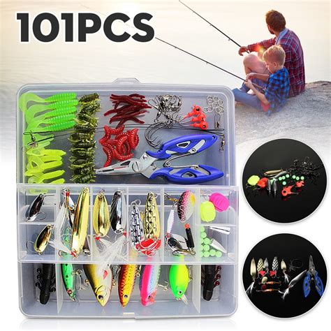 101Pcs Fishing Lures Crankbaits Set Soft Hard Bait Tackle Outdoor