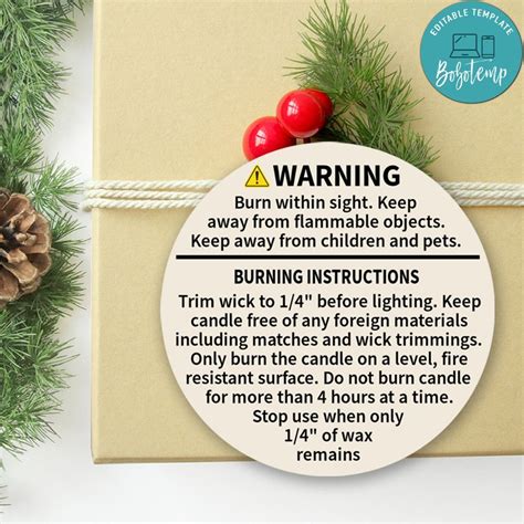 Candle Warning Label Customizable Template DIY | Bobotemp