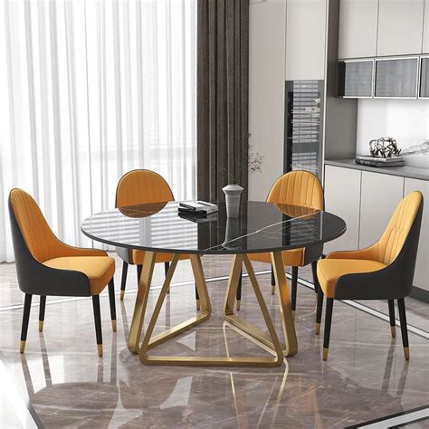 Free Shipping On 53 Black Modern Round Faux Marble Dining Table For 6