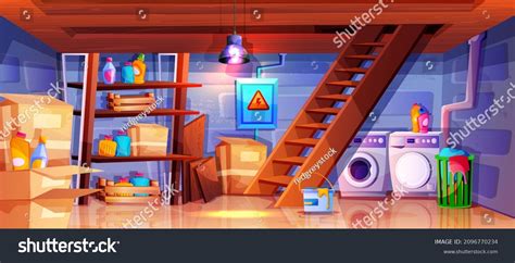 Cartoon Interior Basement Wooden Ladder Home Stock Vector (Royalty Free) 2096770234 | Shutterstock