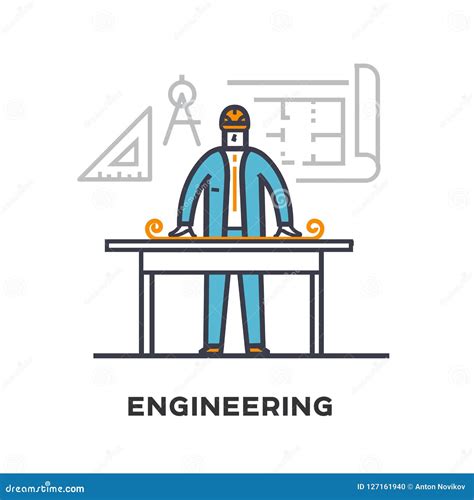 Erbauer Der Einen Bauplan Zeichnet Vektor Abbildung Illustration Von