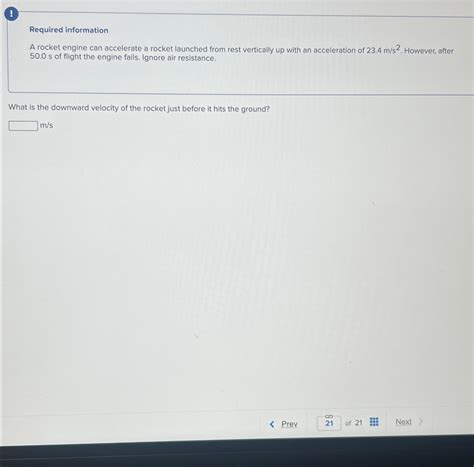 Solved !Required informationA rocket engine can accelerate a | Chegg.com
