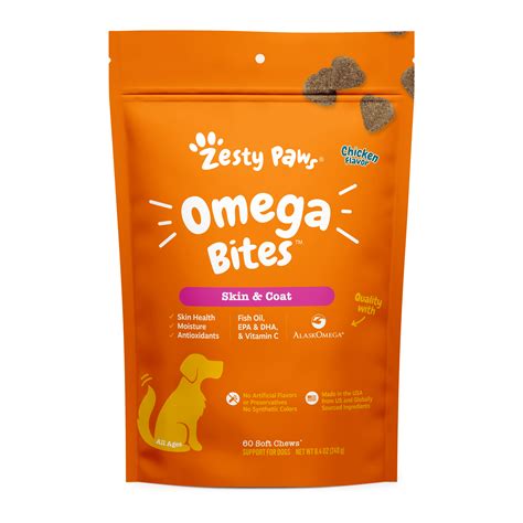 Zesty Paws Omega Bites Omega 3 Supplement For Dogs Chicken Flavor 60