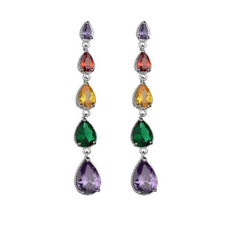 Classic Colorful Cz Water Drop Earrings For Women Fashion Silver Long