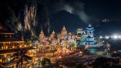 Premium AI Image | Night view of Batu Caves