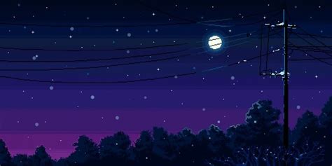 Starry Night Skyline Forest | Pixel art landscape, Pixel art background, Aesthetic desktop wallpaper