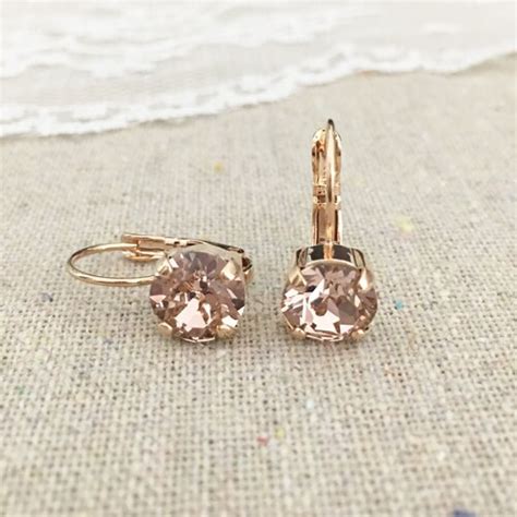 Swarovski Crystal Blush Pink Cushion Cut Rose Gold Dangling Etsy