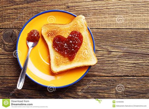 Toast Bread With Jam In Shape Of Hearts Stock Photo Image Of Holiday