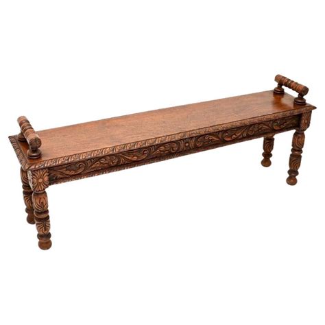 Antique Victorian Carved Oak Bench For Sale At 1stDibs