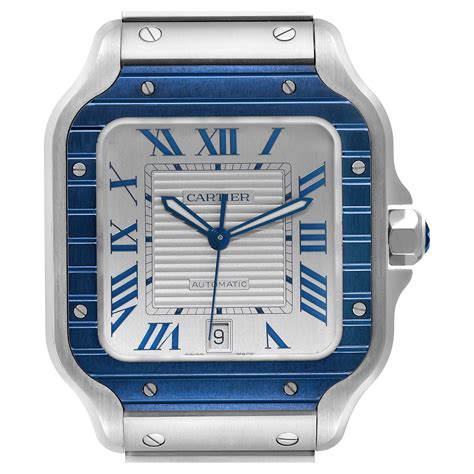 Cartier Santos De Cartier Large Steel Gray Dial Automatic Mens Watch