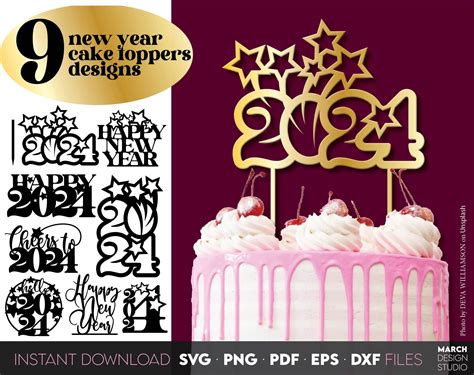 Happy New Year Cake Topper SVG Bundle Hello 2024 SVG New Years Cake