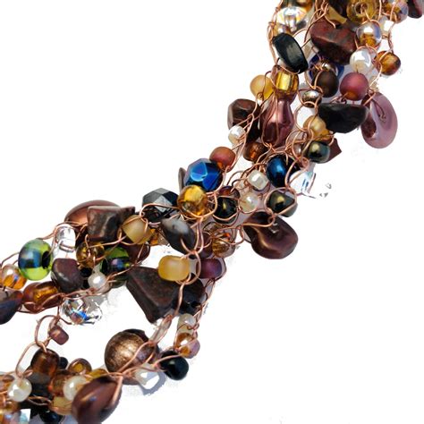 Necklace Of Mixed Copper Tone Jasper Pearl And Czech Glass Beads