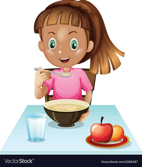 A girl eating breakfast Royalty Free Vector Image