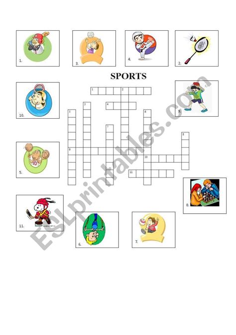 Sports Crossword Esl Worksheet By Waterlily