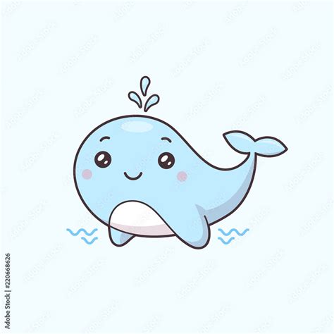 Cute blue whale spraying water vector illustration in kawaii cartoon ...